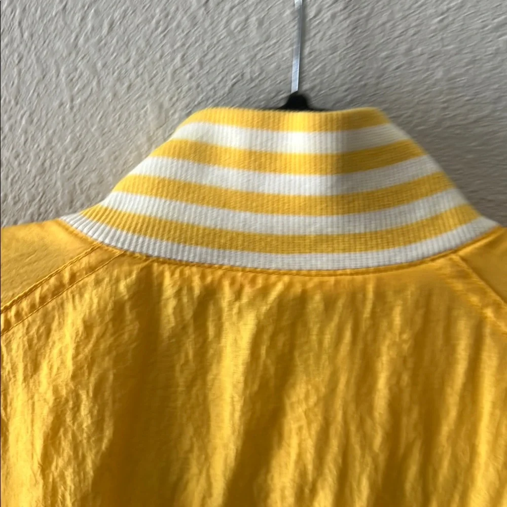 LIZ WEAR Vibrant Yellow Bomber Jacket with Striped Collar and Relaxed Fit - Picture 9 of 13